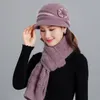 HANGYUNXUANHAO Lana Piel de conejo Sombrero de punto Fedora Wide Brim Vintage Moda Mujer Sombreros Invierno Cuello Calentador Cap con bufanda Y201024