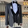 Design 3-teiliger Slim-Fit-Hochzeits-Smoking aus Samt mit Schalkragen für Herren, Abschlussball, Business-Anzug mit einem Knopf, Gentleman-Mantel