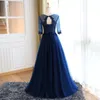 Custom Size Evening Dresses Long 100% Real Photo Robe de Soiree A-line Half Sleeve Tulle Lace Prom Gowns Bride Dress Party LJ201119