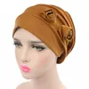 Женская мусульманская шапочка для волос с цветком, эластичная модная хлопковая повязка на голову, сплошной цвет, головной убор, тюрбан, шапки1245Y