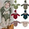 Kerst Baby Festival Draag Mooie Fluwelen Kant Romper Bebe Meisjes Lange Mouwen Bloemen Kraag Infant Girl Outfit 211229