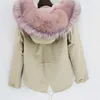 Novo real guaxinim colar de pele com capuz jaqueta de inverno mulheres parka casaco de pele moda grosso quente streetwear 201103