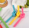 8st / lot Food Grade Silicone sugrör Åter Silicone Bent sugrör Set med två borstar Recycling Silicone Cocktail sugrör GGE2124