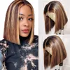 Ishow destaque em linha reta bob 427 t fechamento perucas de cabelo humano 814 polegada brasileiro 13x1 omber marrom cor natural peruca dianteira do laço para w342119206