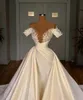 Off Shoulder Lace Deep V Neck Wedding Dresses Plus Size Beaded Wedding Gowns Ruched Customise robe de mariée