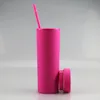 Goedkoop! 6 kleuren matte acryl tumblers met deksels rietjes kleurrijke plastic sportwater flessen dubbele muur drinkbekers A12