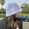 Winter Women's Fashion Solid Color Fur Hat Bucket Cap Fisherman's Hat Retro Knitted Wool Basin Bucket