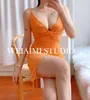 Casual Dresses WOMENGAGA Orange Girls Sexy Cross V Neck Pleated Tank Backless Camisole Mini Dress Korean Women Tops LH0J