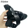 Eilyken Fashion Awumn Women Boots 15 см. Платформа для пряжки ремень шнурок с кожаными короткими сандалиями Boot Black White Ladi