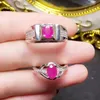 anillo de rubí rosa plata