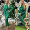 Women's Two Piece Pants Green Shawl Lapel Women Suits Slim Fit Elegant Pencil 2 Pieces Party Wedding Prom Daily Casual Wear Dresses