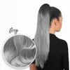 Nowy Styl Srebrny Szary Ludzki Włosy Ponytail Hairpiece Wrap Wokół Barwnika Darmowe Naturalne Hightlight Sól I Pieprz Grey Włosy Ponytails