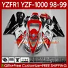 OEM Fairings för Yamaha YZF-R1 YZF1000 YZF R 1 1000 CC YZFR1 Silver Flames 98 99 00 01 Bodywork 82No.84 YZF R1 1000CC 1998 1999 2000 2001 YZF-1000 98-01 Motorcykel Body Kit