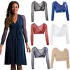 Le donne indossano entrambi i lati Sheer Plus Size scollo a V manica lunga senza cuciture Arm Shaper Crop Top Camicette Prospettiva Cardigan top VE7 201222