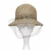 Ladies Fashion Veil Pearl Party Hat Hollow Seagrass Bucket Women Sun Beach Cappelli Wholeasle S1071 Y200714