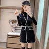 Fashion Women Streetwear Woolen Tissu Veste Veste Spring Automne NOUVEAU FEMME PATCHWORD Cardigan avec Belt Slim Blend Coat 2010277784779