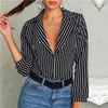 2020 Yeni Bluz Kadınlar Rahat Çizgili Üst Gömlek Bluzlar Kadın Ince Blusas Sonbahar Sonbahar Rahat Bayanlar Ofis Bluzlar En Seksi