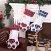 Creative Dog Paw Christmas Stocking Gift Bag Hanging Christmas Tree Ornament Plaid Christmas Stock Xmas Decoration Sock Bags WVT1227