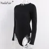 Nadafair Solid Bodycon Sexy Bodysuit Frau Body Tops Herbst Winter Skinny Casual White Black Long Sleeve Body Anzug Frau T200323