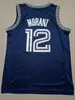 Hommes Ja Morant # 12 Maillots de basket-ball Sarcelle Blanc Bleu Cousu Ville Noir Vintage 75e Jersey Chemises S-XXL