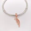 No color fade off Solid Rose Gold Angel wing with CZ Pandora Charms for Bracelets DIY Jewlery Making Loose Beads Silver Jewelry wholesale 781389