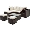 Stock de EE. UU., juegos de muebles para Patio GO de 5 piezas, sofá tumbona seccional de mimbre PE con mesa y silla de cristal a19