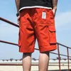 Sommarröd mode Multipockets Herrlastshorts rakt löst casual shorts Manliga korta byxor T200512