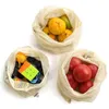 6pcsset malha reutilizável produzir sacos de algodão não plástico sacos vegetais lavável cordão transparente para compras fp8159995