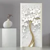 Samoprzylepna naklejka do drzwi 3D stereo białe kwiaty mural tapeta salon sypialnia do domu wystrój drzwi plakat wodoodporny naklejka t200609