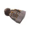 Leopard Animal Print Knit Faux Fur Pompom Winter Beanie Hat Womens Warm Knit Faux Fur Pom Hat