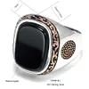Real Pure Mens Rings Silver s925 Retro Vintage Turkish Rings For Men With Natural Black Onyx Stones Turkey Jewelry 1009229d