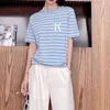 Дизайнерская женщина футболка модная полосатая напечатанная печатная печать топ свободные случайные мужские тройники различные стили уличные пара носить рубашку Lulu