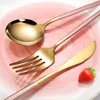 4Pcsset Black Gold Cutlery Set 1810 Stainless Steel Dinnerware Silverware Flatware Set Dinner Knife Fork Spoon Drop8906557