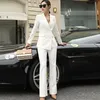 Mulheres Preto Branco Branco Negócio Negócio Formal Suits para Mulheres Escritório Senhoras Dupla Breasted Blazer Calças de Trabalho Mulher Pantsuit 200923