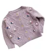 Dziecko Dzieci Twist Jacquard Sweter Dzieci Kolorowe Pompon Pojedynczy Sweter Z Długim Rękawem Girls Princess Cardigan Outwear