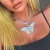 Chains Hiphop Rose Gold Butterfly Pendant Necklaces Pink Cuban Link Chain For Women Iced Out 5mmTennis Cubic Zircon Jewelry1