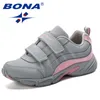 Bona Ankunft Langlebige Kinder Schuhe Mode gestreifte Kontrastfarbe Jungen Mädchen Sneakers Trendy Kinder Sportschuhe Laufen LJ201202