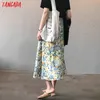 Tangada Kvinnor Floral A-Line Midi Skirt Vintage Side Zipper Office Ladies Elegant Chic Kjolar Kvalitet LJ200820