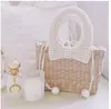 Mode Perlen Rattan Frauen Handtaschen Design Perlen Wicker Woven Schulter Taschen Luxus Sommer Strand Stroh Tasche große tragekörbe