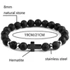 Fait à la main Naturel Agate Oeil de Tigre Howlite Perles Croix Noire Bracelet Charme Bracelet Homme