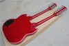Double Neck 1275 Electric Guitar Red Mahogany Body HH Pickups Rosewood Fingerboard Shell Inlay Special Tailpiece 12 and 6 Strings3613652