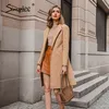 Simplee elegante bronceado claro Otoño Invierno mujer abrigo Oficina dama manga larga abrigo de lana a prueba de viento nueva moda rompevientos 2020 LJ201201