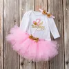 INS Baby Tutu Gonna in tulle con fiocco Manica lunga Pagliaccetto Fascia per capelli 3 pezzi Ragazza Compleanno Fotografia Kid Vestire Princess Party 1st 2ed Birthday