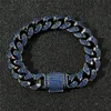 12 мм 7/8-дюймовый браслет Браслет хип-хоп Черное позолоченное покрытие замороженный синий CZ Cu Cu Cz Cuban BracteT Link Цепи Мужской Hiphop Ювелирные Изделия Подарок