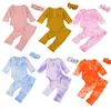 Barnkläder Tjejer Pojkar Outfits Infant Tie Dye Romper Toppar + Byxor + Huvudband 3st Set Spring Autumn Boutique Baby Clothing Sets