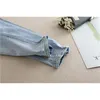 Ricamo Fiore Denim Jeans Premaman Estate Light Blue Strappato Matita Foro Pantaloni Gravidanza Vestiti per le donne incinte LJ201114