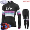 2021 프로 팀 LIV 여성 사이클링 열 양털 저지 슈트 겨울 자전거 의류 세트 숙녀 자전거 셔츠와 자전거 바지 키트 Y21020107