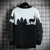 Mens Huncher Knitted Sweater Men Autumn Winter Casual Christmas Tree Deer Pullover Vintage Black Slim Fit Sweaters Male 201022 s