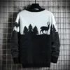 Mens Huncher stickade tröja män Autumn Winter Casual Christmas Tree Deer Pullover Vintage Black Slim Fit Sweaters Man 201022 S