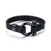 lussoBracciale da uomo in pelle con catenelle Ancla in acciaio inossidabile a vite in nero Bracciale rigido da marinaio nautico da surfista Gioiello maschile9878978